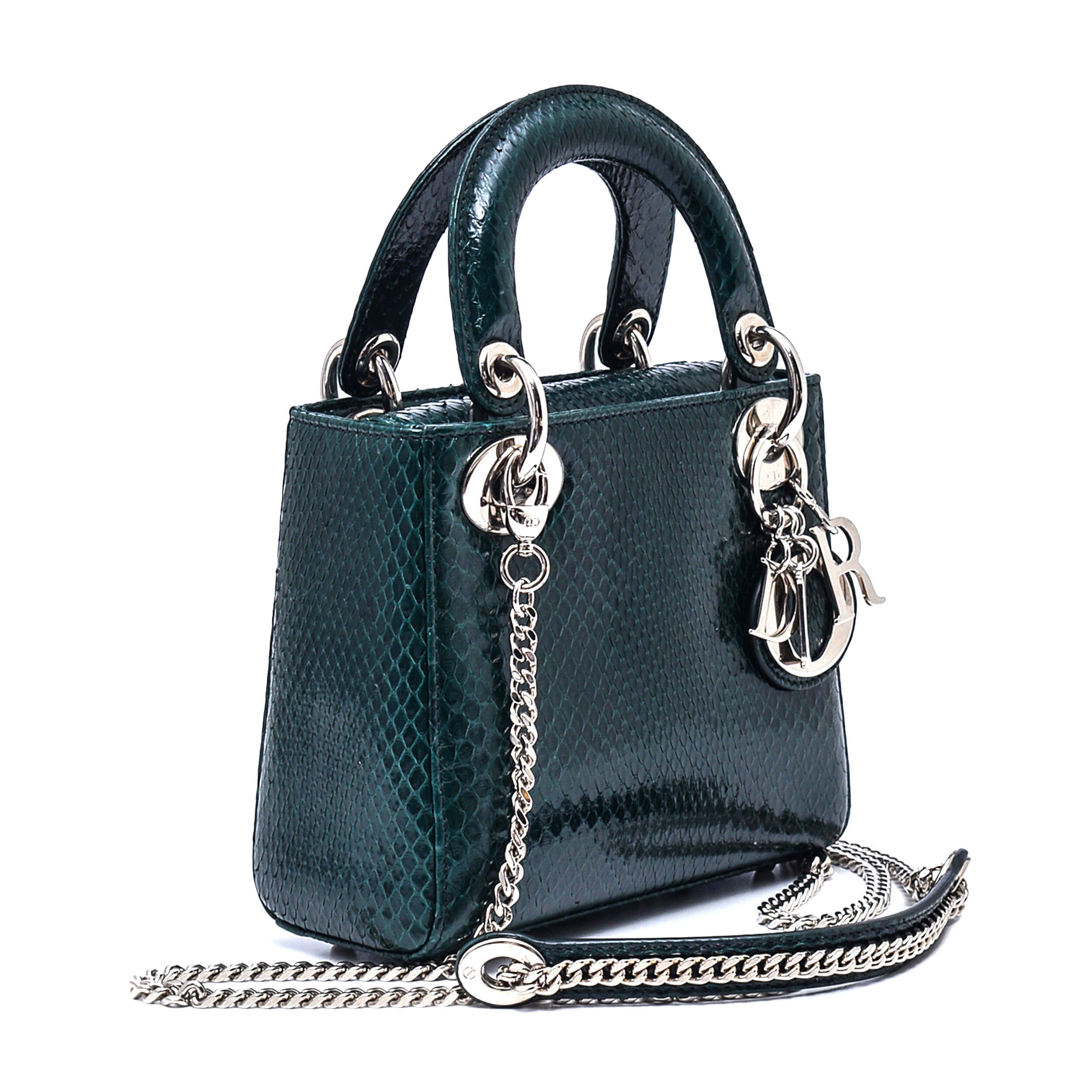 Christian Dior- Dark Green Python Chain Mini Lady Dior Bag